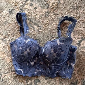 Aerie Marbled blue show off real lace balconette bra